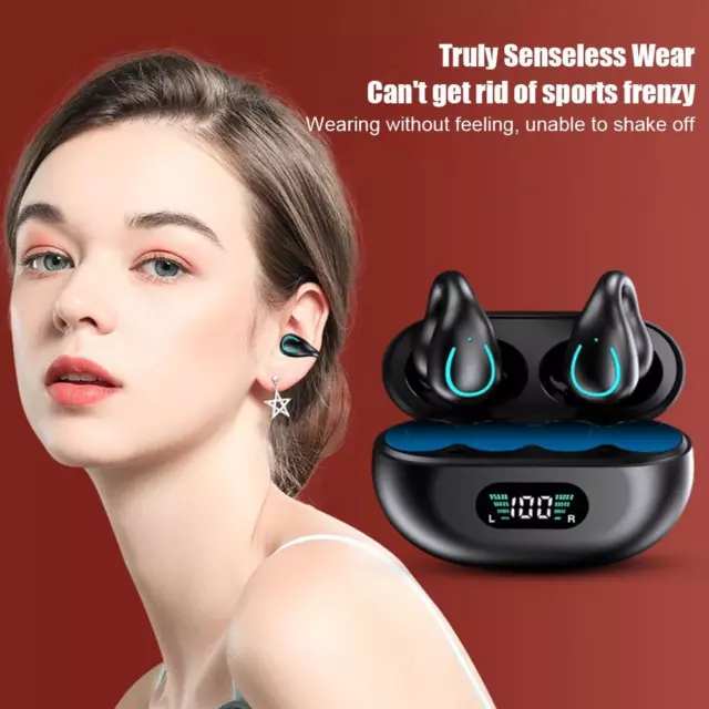 Wireless Open Ear Sport Earphones Clip On Bluetooth Earbuds~