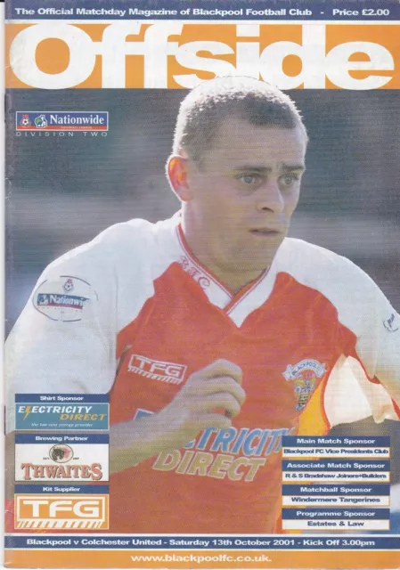 Blackpool v Colchester United programme, Division 2, October 2001