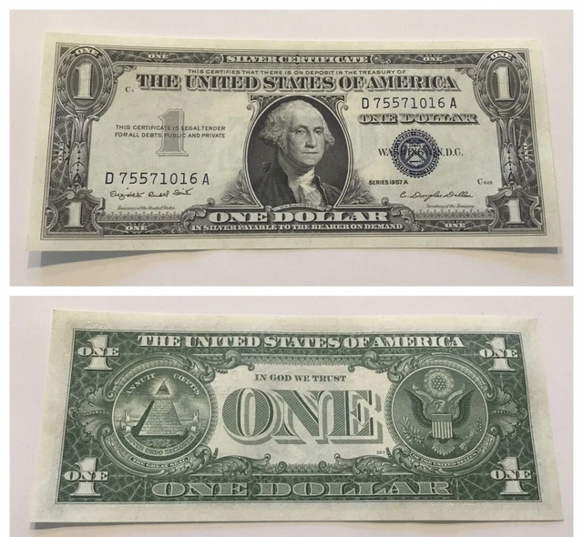 VINTAGE one DOLLAR $1 1957-A SILVER CERTIFICATE BILL $1 WASHINGTON BLUE SEAL VNC