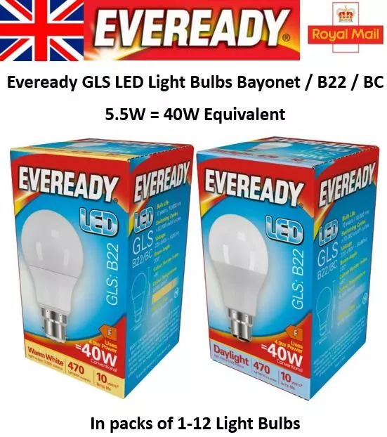 40W Equiv LED GLS Light Bulbs Bayonet BC B22 Warm White / Daylight White Lamps