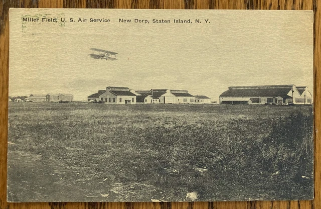 NEW DORP, STATEN ISLAND, NY: Miller Army Air Field, Hangars & Biplane, 1930 pmk