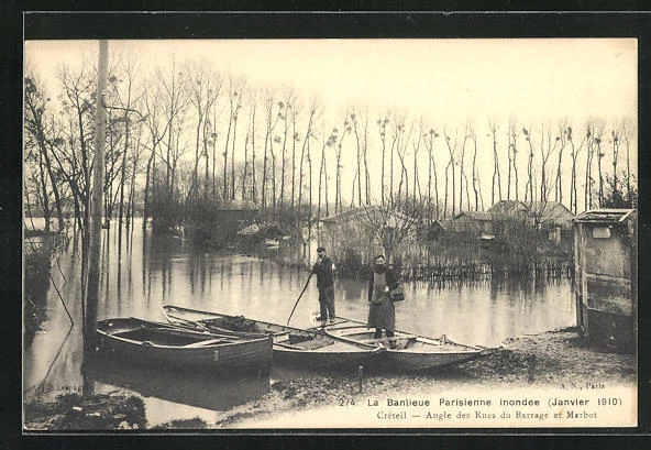 CPA Créteil, La Banlieure Parisienne inondée Janvier 1910 - Angle des Rues du B