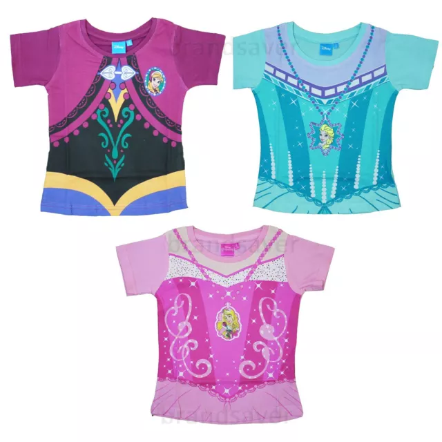 Official Disney Princess Frozen Kids Girls T-Shirt Anna Elsa Dress Up Ages 2-7