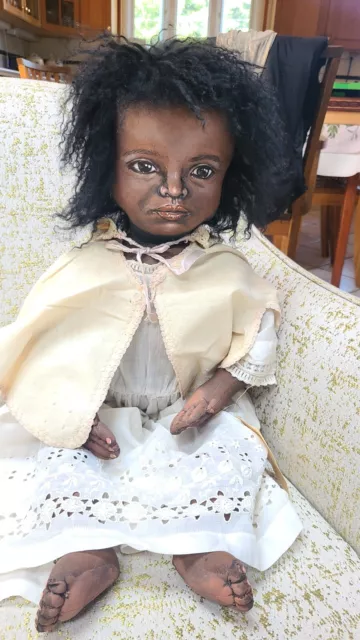 Vintage OilCloth Painted Doll Artisan Doll Sue Sizemore Black Child   27" Rumor 2