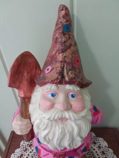 Beautiful Hand Painted One of a Kind Cement Gnome Statue 17" tall 3