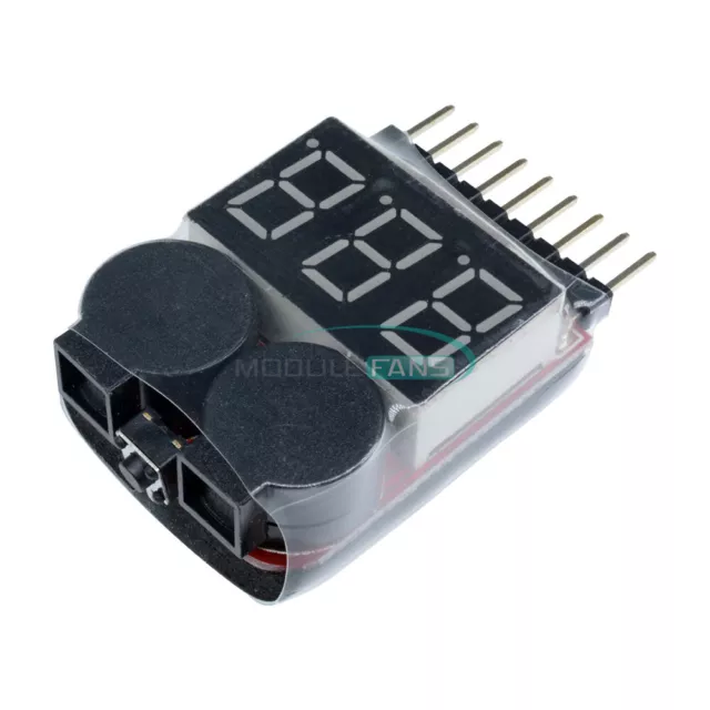 1-8S Lipo/Li-ion/Fe Battery Low Voltage Meter Tester LED Buzzer Alarm