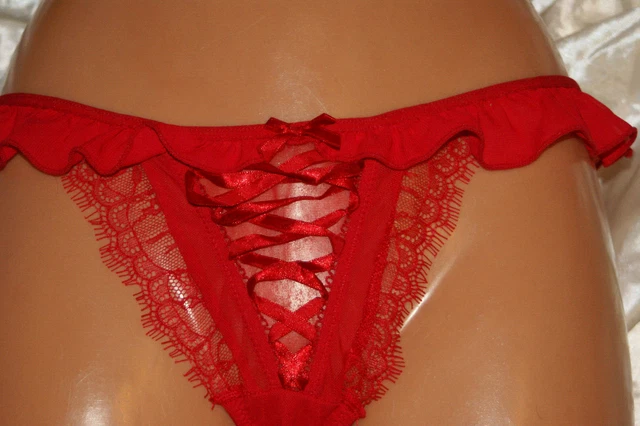 Mutandine con volano slip perizoma lacci in raso pizzo rosso taglia L
