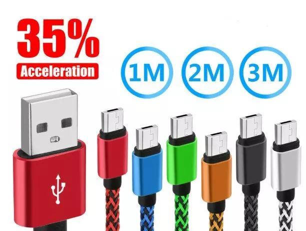 1M/2M/3M Strong Braided MICRO USB Data Charger Cable Cord For Samsung Android
