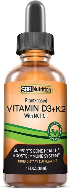 New Vegan Vitamin D3 + K2 (MK-7) Liquid Drops with MCT Oil, Peppermint Flavor...
