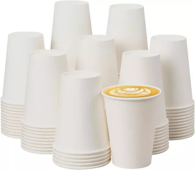 Disposable Paper Cups 12 Oz [100 Pack], White Hot Coffee Cups, 12 Oz Paper Coffe