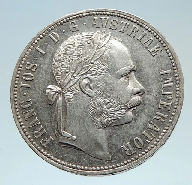 1885 AUSTRIA w King FRANZ JOSEPH I Antique Genuine Silver 1 Florin Coin i75303