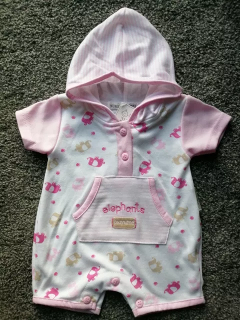 *SALE* BNWT Nursery Time Baby Girls Pink Elephant Romper Playsuit hood 3-6mths