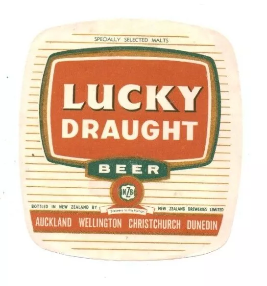 New Zealand Beer Label - New Zealand Breweries, Auckland - Lucky Draught Beer