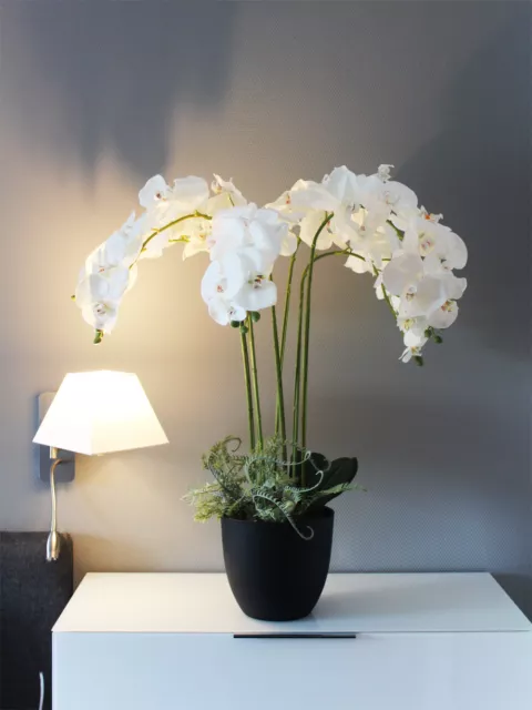 Große künstliche Orchidee 110 cm Weiß Kunstpflanze mit Topf Zimmerpflanze XXL
