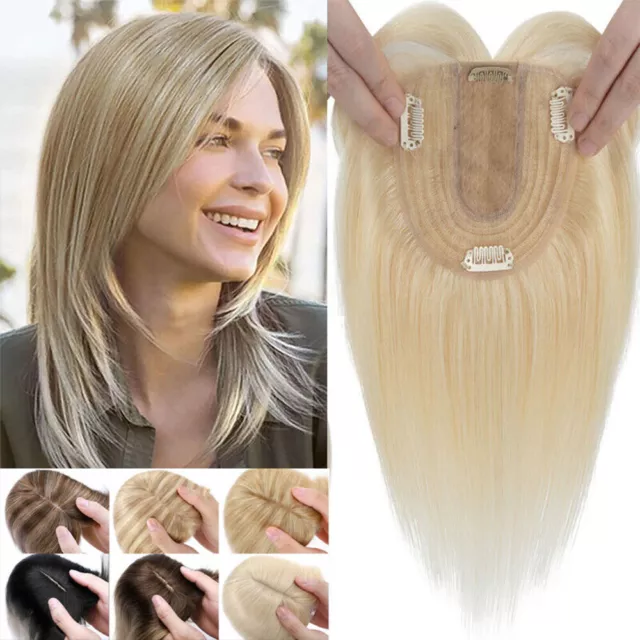 Topper 100% Real Human Hair Top Toupee Piece Clip in Wig w/ Bang Hairpiece Women