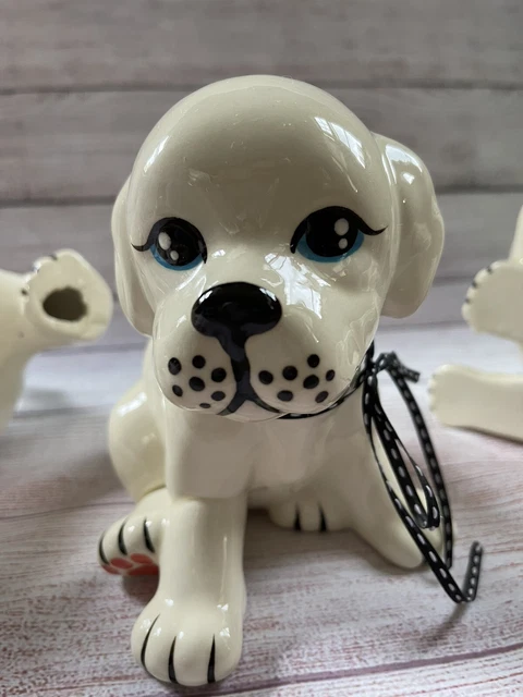 Vintage Large Ceramic Puppy Statue Figurines Set Of 3 Cream/white 10