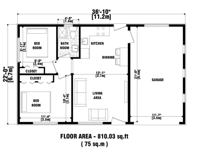 Custom Modern House Plans 2 Bedroom 1 Bathroom & Garage With Original CAD File