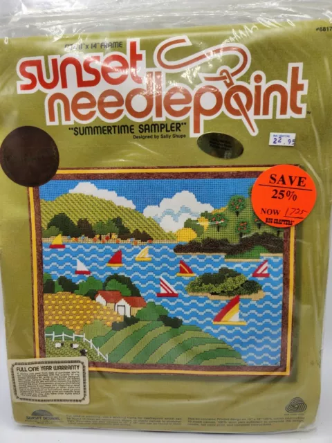Kit de muestreo de primavera Sunset Needlepoint vintage nuevo 15x18