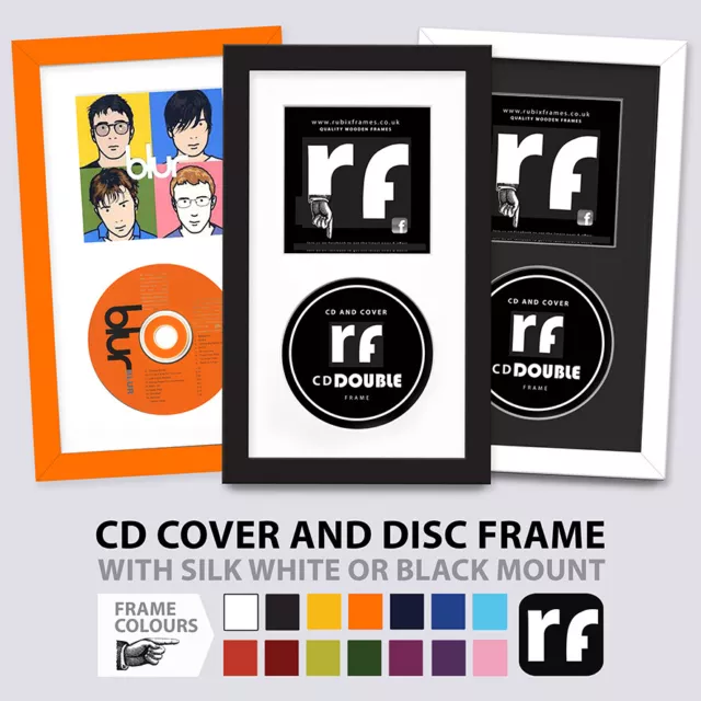 CD Frame Cover & Disc - Black, White & Colours + Mount options Wood Frame UK