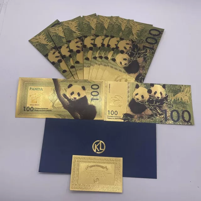 10pc Chinese National Treasure Giant Panda banknote Colored animal Gold Banknote