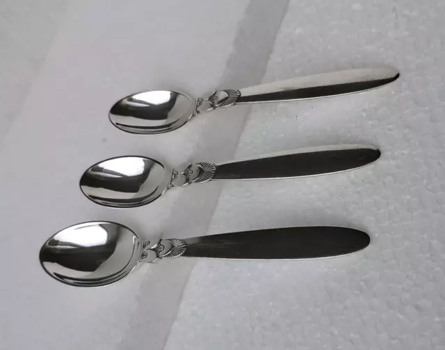 Georg Jensen Cactus 925 Silber - 2 Mokkalöffel 9.8cm - 1 Kaffeelöffel 10.7cm