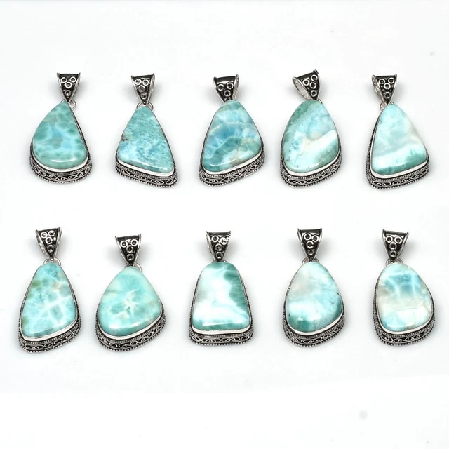 Schöne Larimar 10 Stück Handgemacht Menge Schmuck Antik Design Anhänger Lot-2554