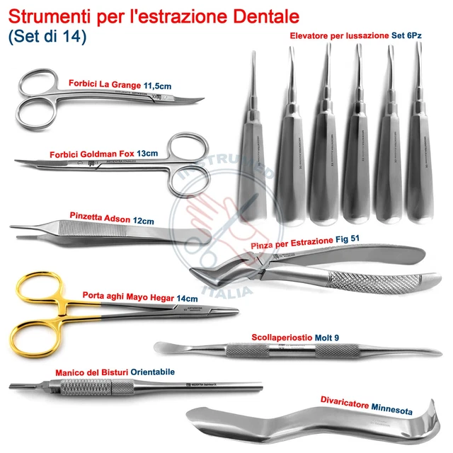 Set Di 8 Elevatori Radicolari Dentali Bianchi - Strumenti Chirurgici Per Estrazione Denti, Luxator PDL