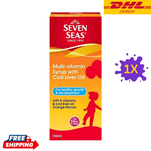 1X SEVEN SEAS Multivitamin Syrup 100ml Cod Liver Oil Orange Flavour For ...