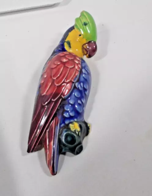 Parrot Wall Decor Ceramic Pocket Planter Blue Red Yellow Green Hand Painted