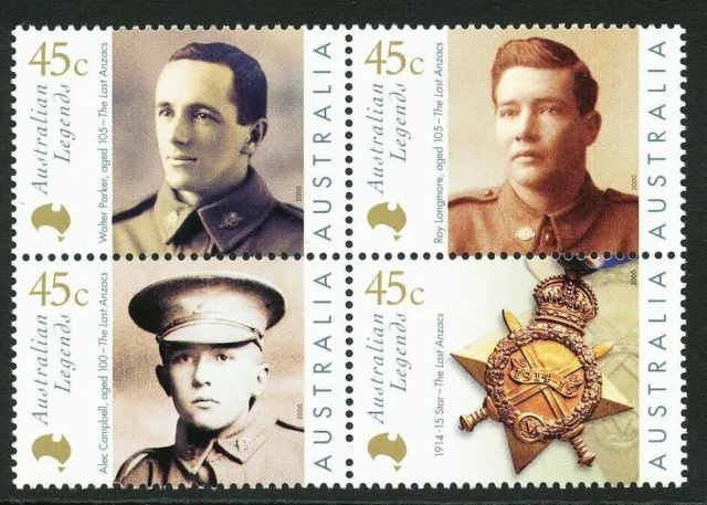 Australia - 2000 Australian Legends - The Last ANZACs - Se-Tenant Block of 4 MNH