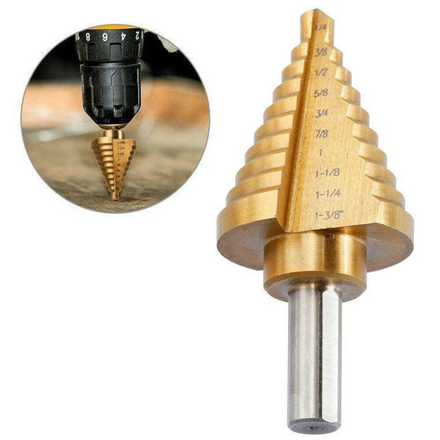 HSS Spiral Groove Step Drill Bit 10 Sizes Titanium High Speed Steel 1/4"- 1-3/8"