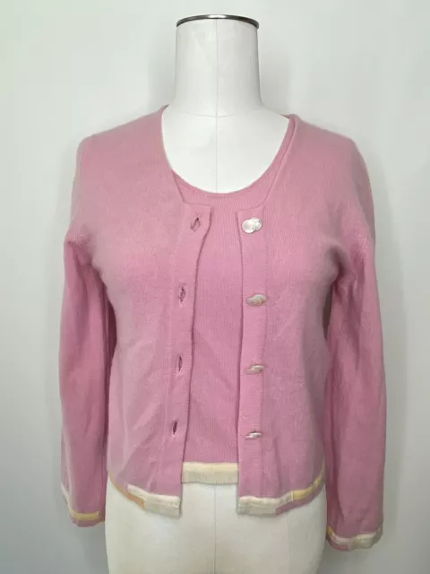VINTAGE CHANEL CASHMERE Twinset, Cardigan + Top, Mother of Pearl