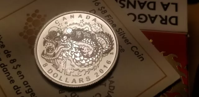 2016 Canada $8 Silver Gem Proof Coin Dragon Dance.