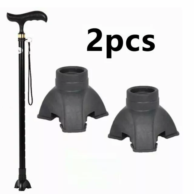 2pc Walking Stick End Tripod Cane Tip Self Standing Rubber Non Slip End Foot Pad