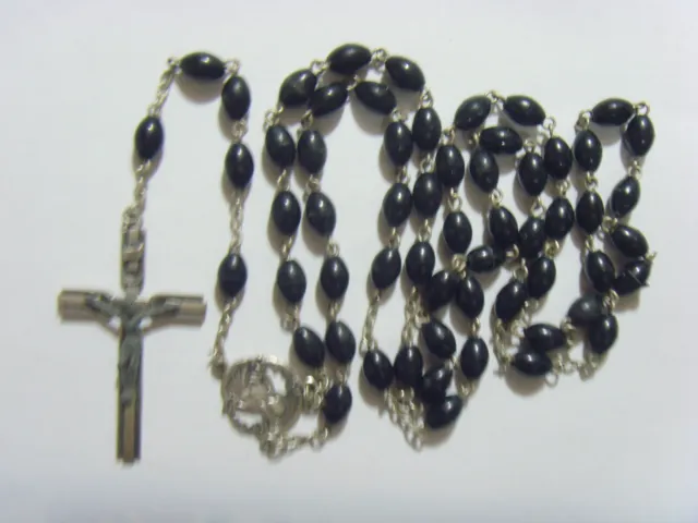antique catholic religious rosary sacred heart crucifix black beads 51341