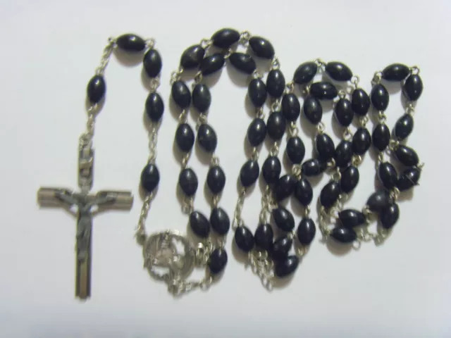 antique catholic religious rosary sacred heart crucifix black beads 51341