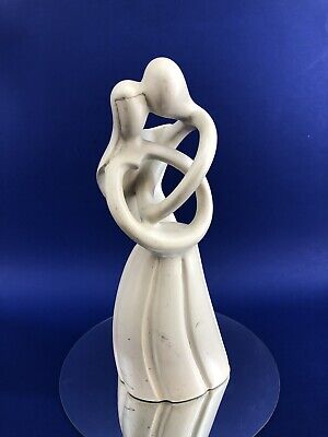 Couple Embrace Figurine Sculpture Carved 12” Soap Stone African Art Kenyan