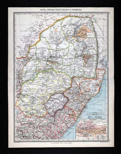 1907 Map Rhodesia & British Central Africa Mozambique Zimbabwe Zambia Malawi