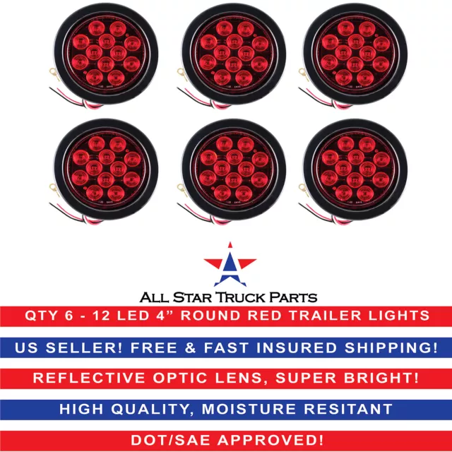 4 " Rosso 12 LED Rotondo Stop Giro Coda Camion Luce Con Occhiello & Codino - Pz