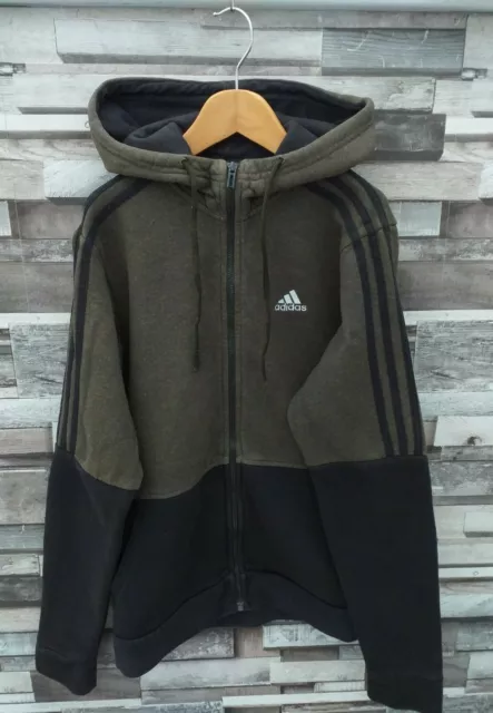 Adidas Khaki Green & Black Athletic Sports Zip-Up Tracksuit Top Jacket Hoodie Xs
