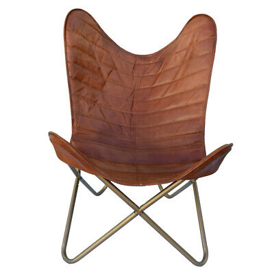 Leather Butterfly Chair With Golden Iron Pipes And Brown Cover