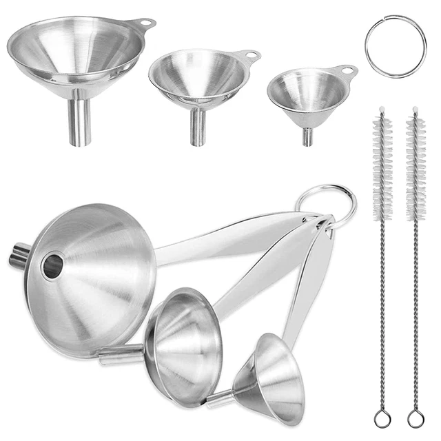 Paquete de 6 embudo de cocina de botella de relleno, cocina de metal de acero inoxidable pequeña diversión