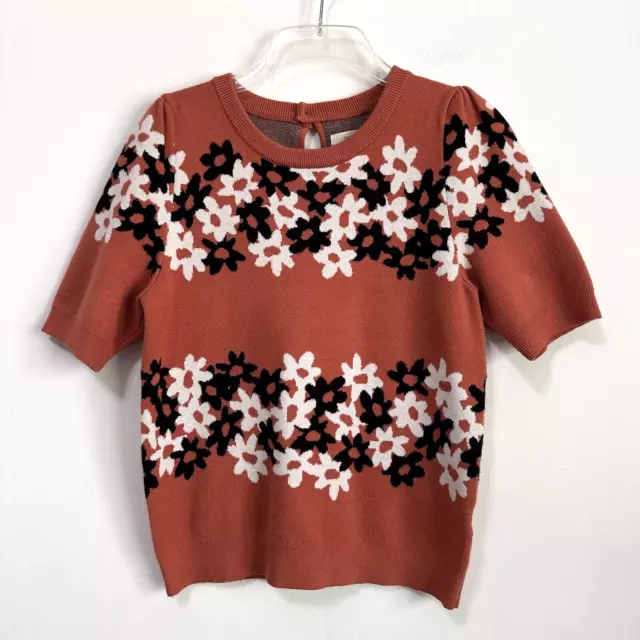 Anthropologie Maeve Floral Jacquard Knit Sweater Top S Honey Trendy Boho Shirt