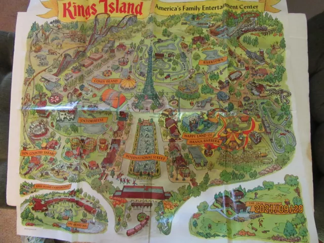 VINTAGE KINGS ISLAND Amusement Park Wall Map 1974 defunct Roller
