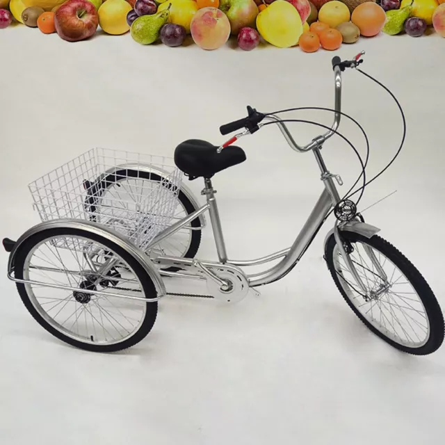 24 Zoll Dreirad Für Erwachsene 6 Gang 3-Rad Fahrrad mit Einkaufskorb Lampe 110kg