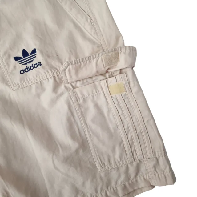 90s Adidas Cargo Shorts Large Mens Cream Beige Embroided Snap Closure Vintage