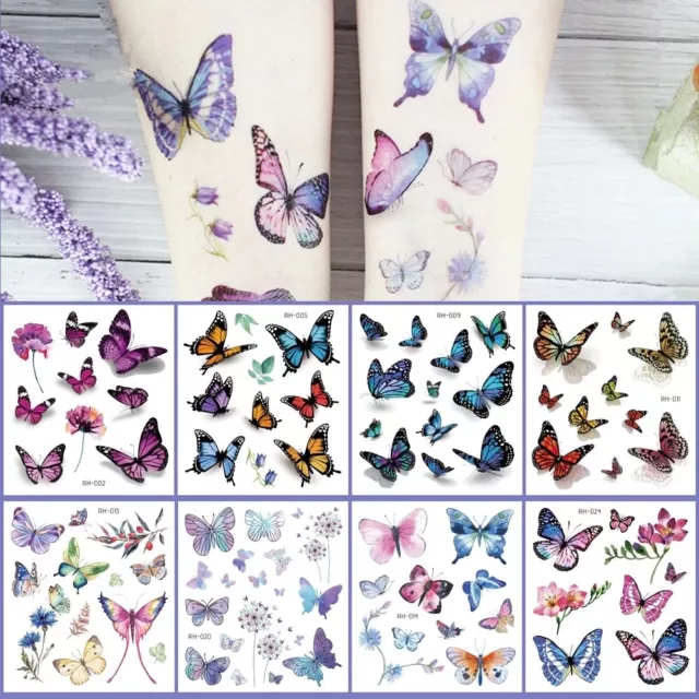 3D Women Kids Butterfly Tattoo Flowers Waterproof Temporary Body Art Stickers