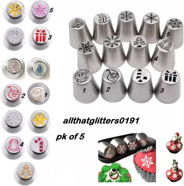 Pk Of 5 Russian Piping Tips Christmas Flower Frosting Tip Icing Piping Nozzles