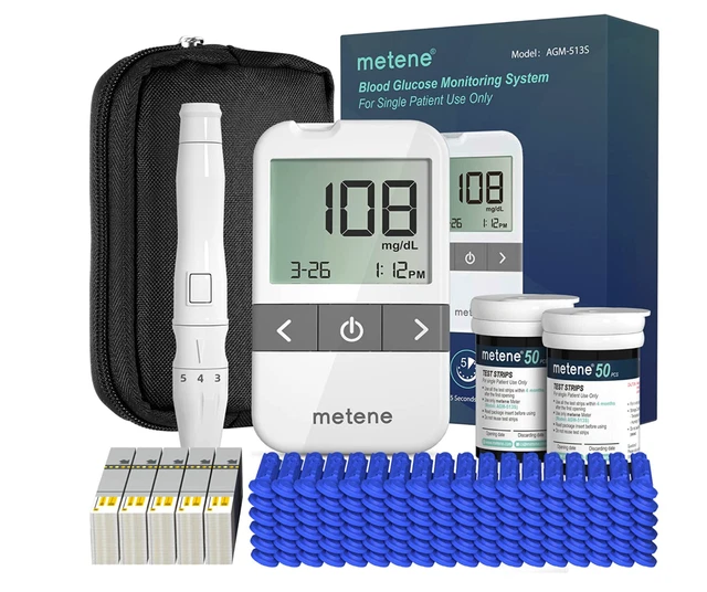 BLOOD GLUCOSE MONITOR Kit, 100 Strips, 100 Lancets, Blood