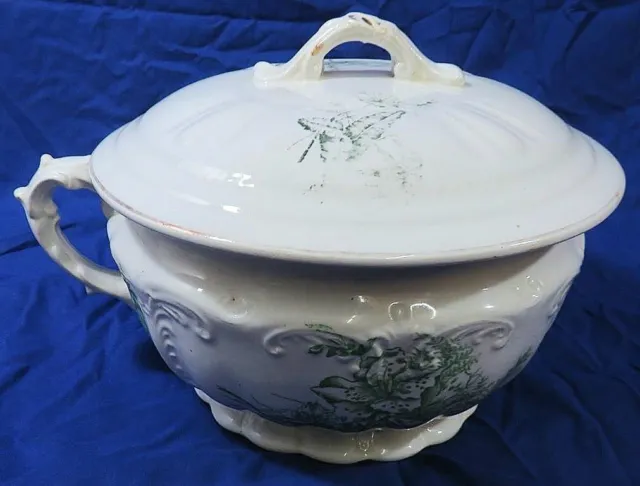 Antique E.p.p Co. Marquette E. Palestine Floral Porcelain Chamber Pot With Lid